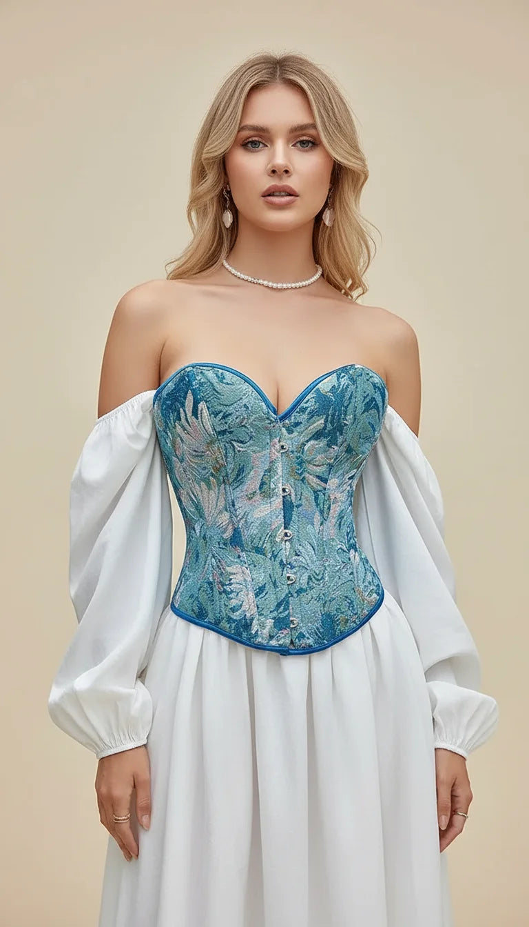 Corset Vintage Brocart Turquoise - Vue principale