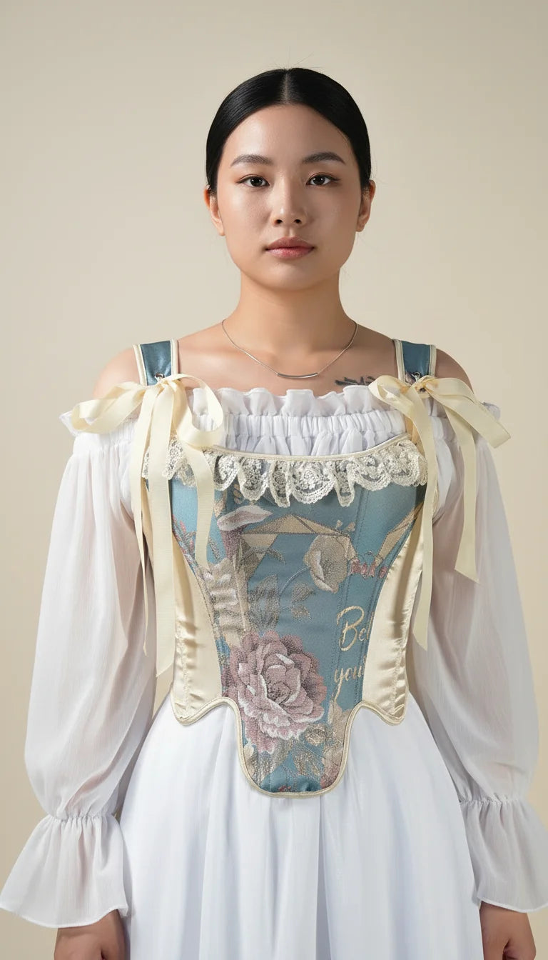 Corset Vintage Brodé Bleu Sarcelle - Vue principale