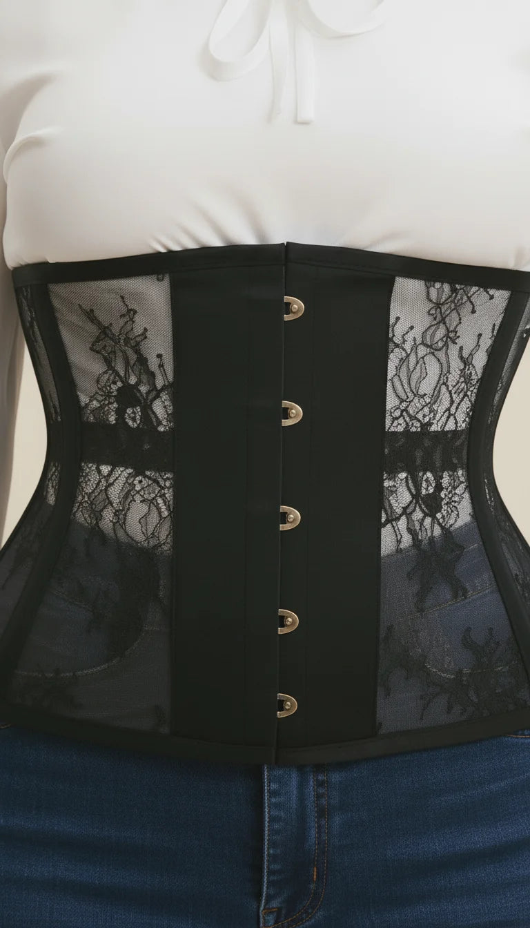 Corset Vintage Dentelle Noir - Vue face