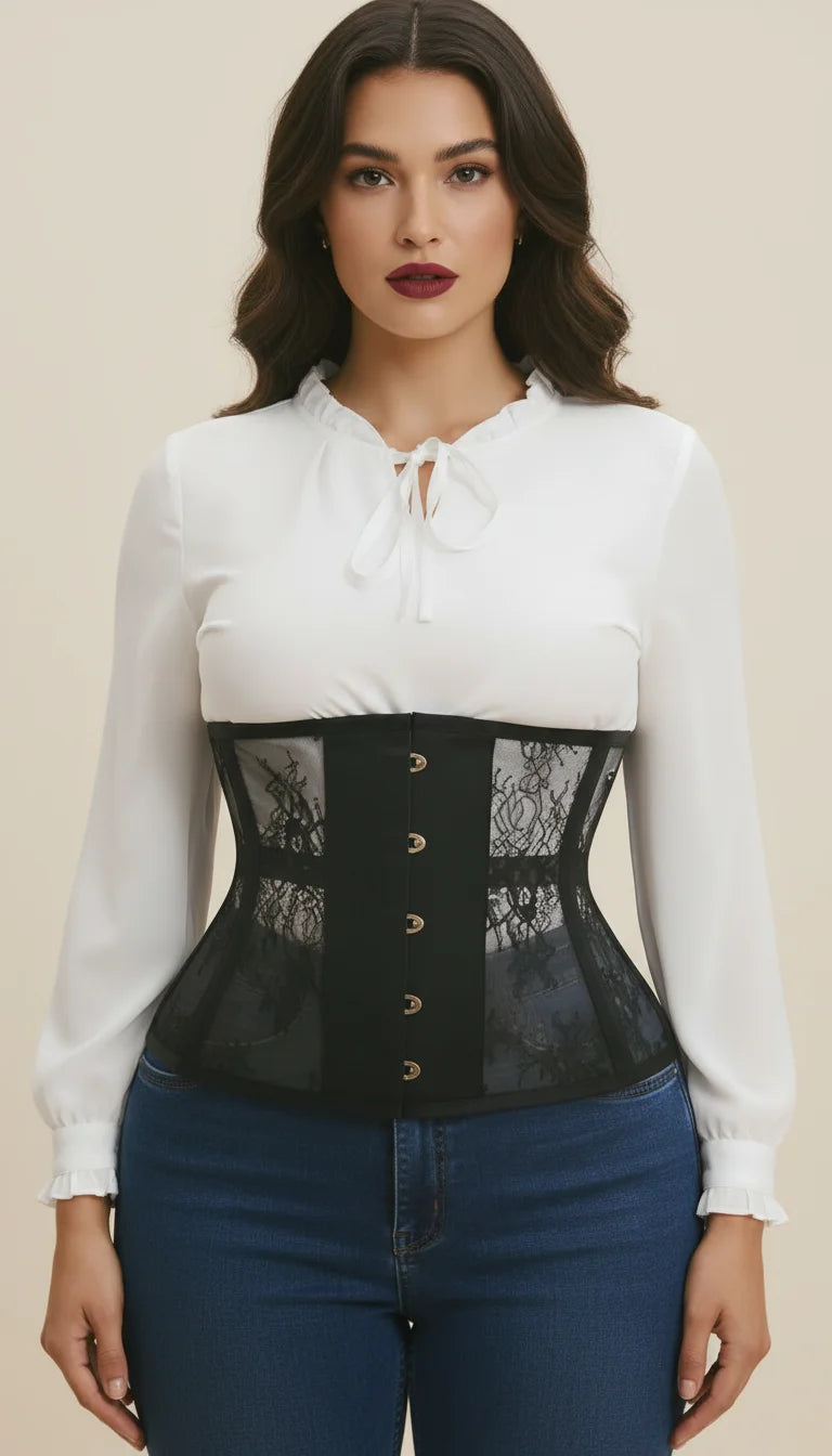 Corset Vintage Dentelle Noir - Vue principale