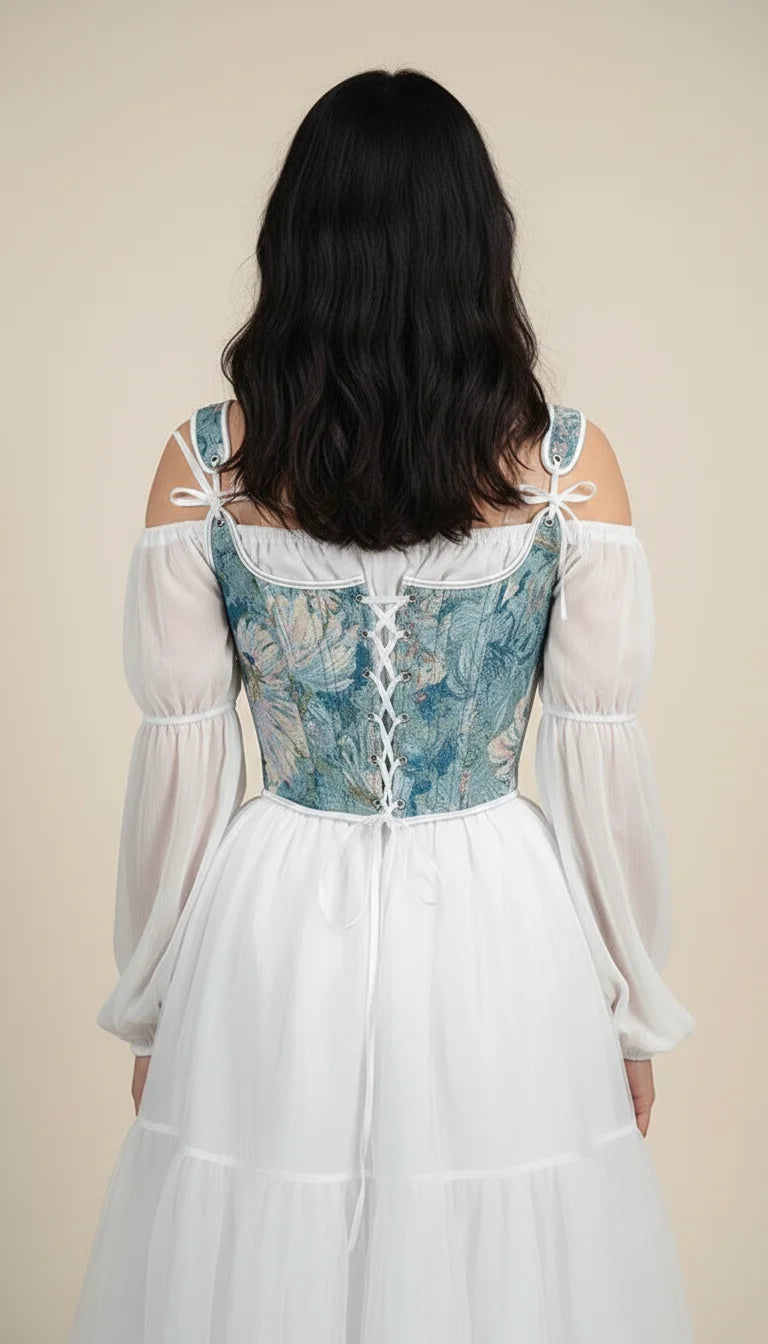 Corset Vintage Jacquard Bleu-Vert - Vue dos