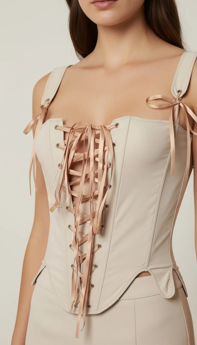 Corset Vintage Laçage Ivoire - Vue face