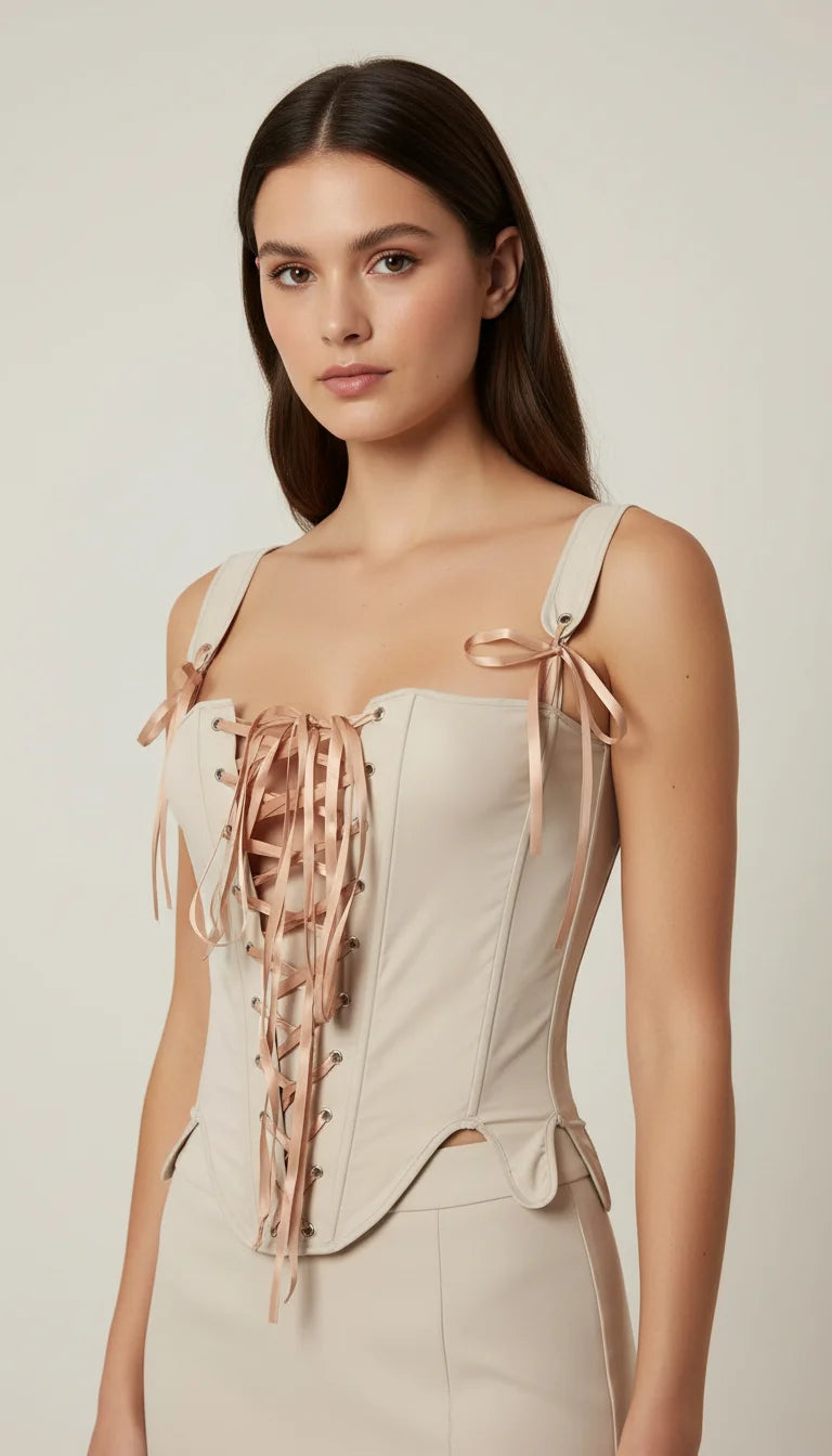 Corset Vintage Laçage Ivoire - Vue principale