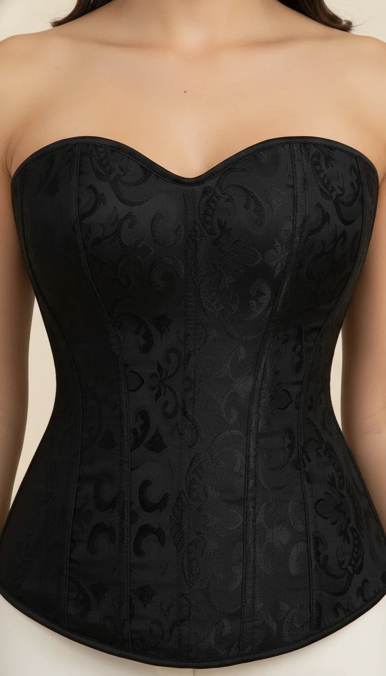 Corset Vintage Noir Jacquard - Vue face