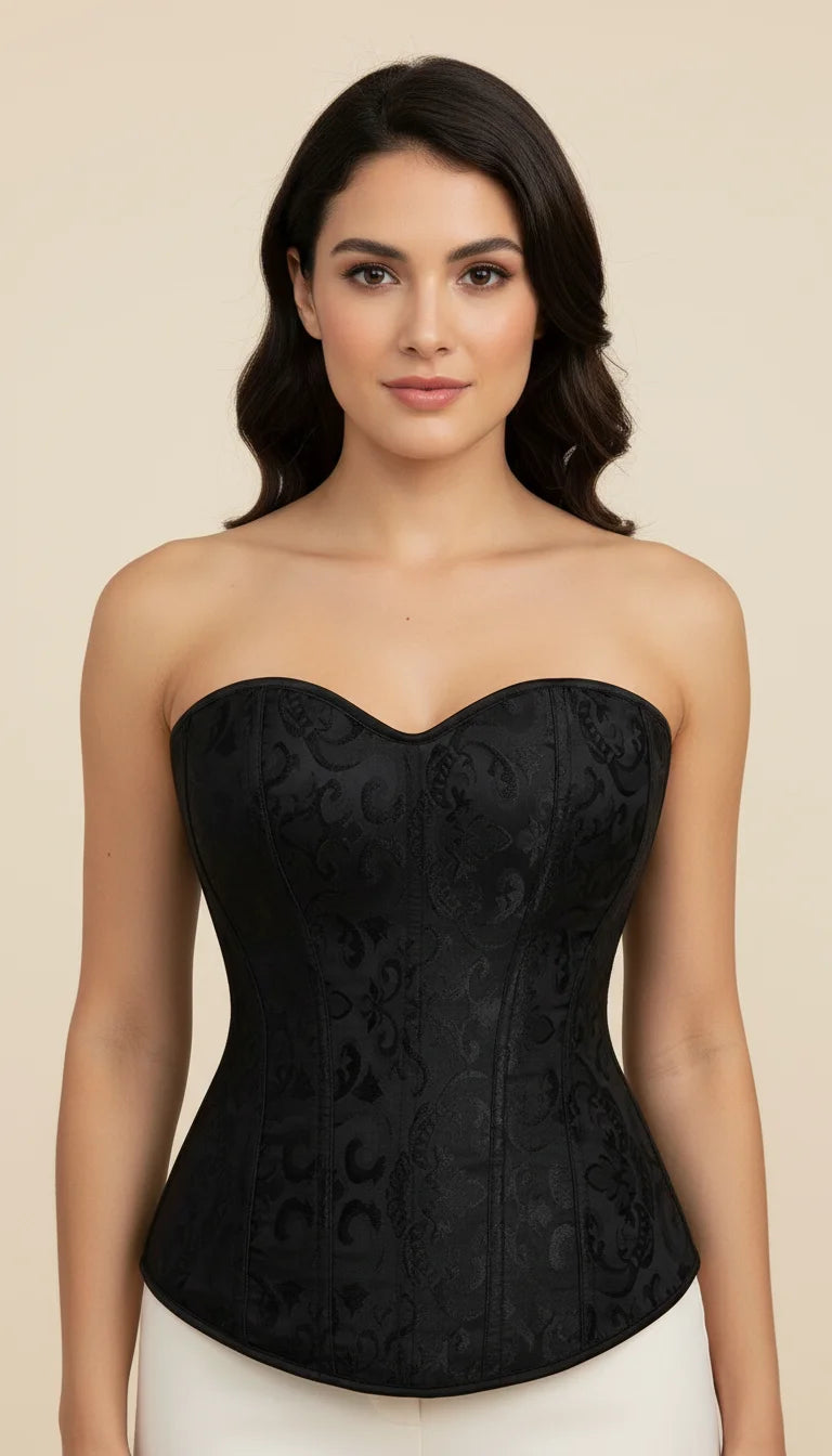 Corset Vintage Noir Jacquard - Vue principale