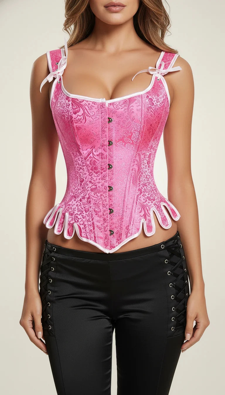 Corset Vintage Rose Éclatant Jacquard - Vue face