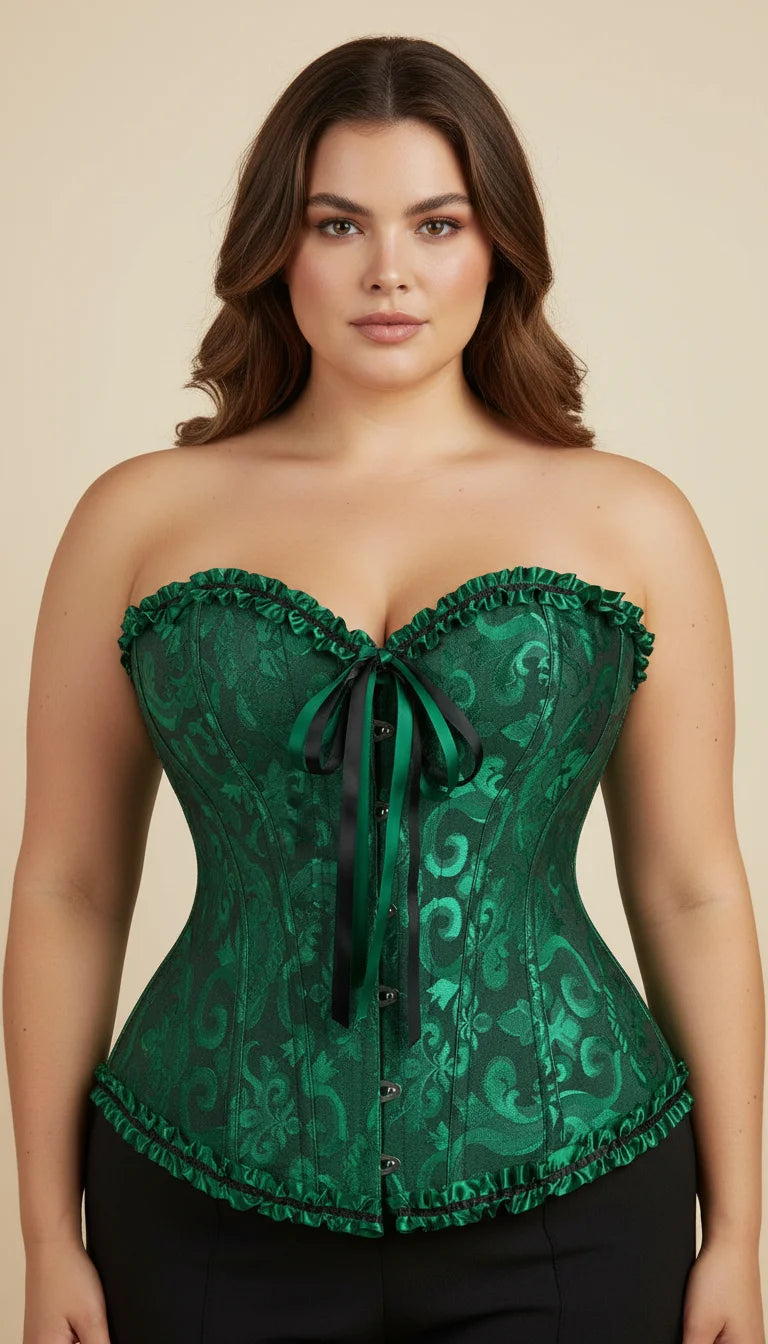 Corset Volants Jacquard Vert Émeraude - Vue principale