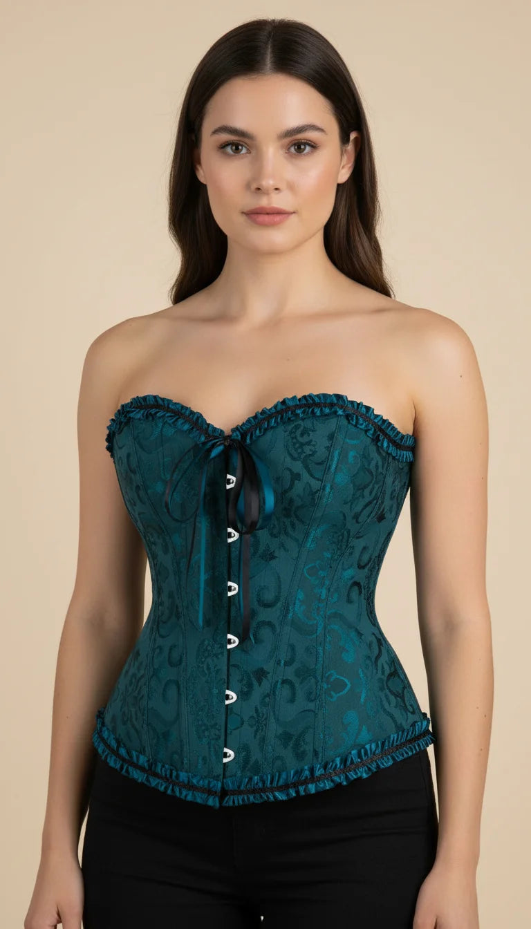 Corset Volants Jacquard Vert Pétrole - Vue principale