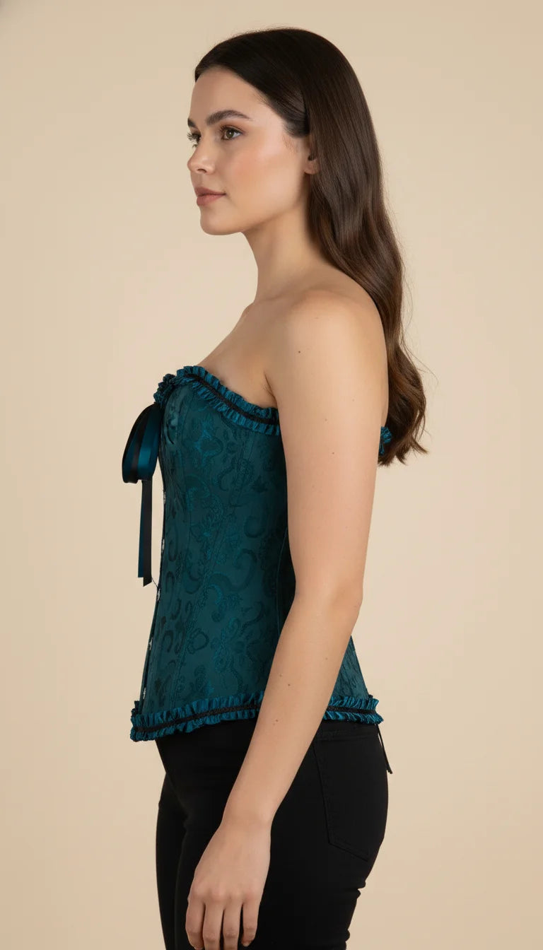 Corset Volants Jacquard Vert Pétrole - Vue profil