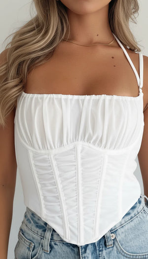 Crop Top Corset Blanc Drapé - Vue face