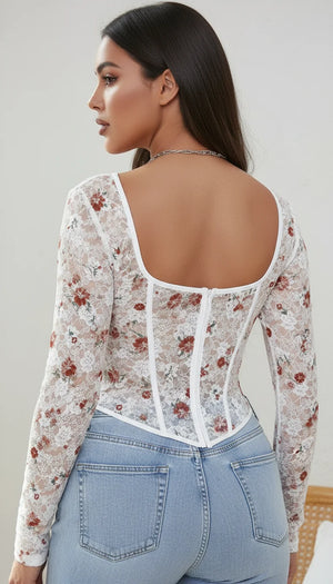 Crop Top Corset Dentelle Florale - Vue dos