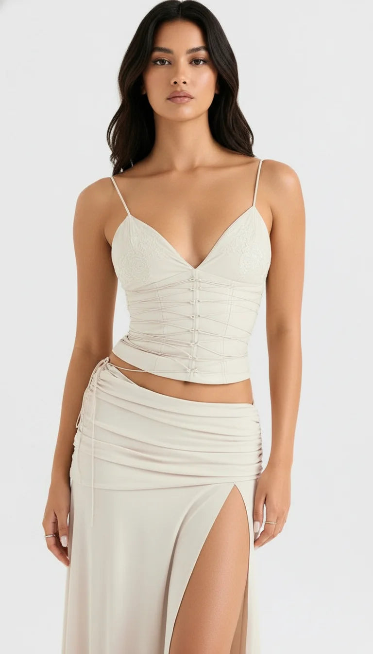 Ensemble Corset Crème Fendu - Vue principale