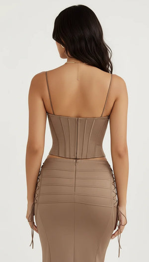 Ensemble Corset Lacé Moka - Vue dos