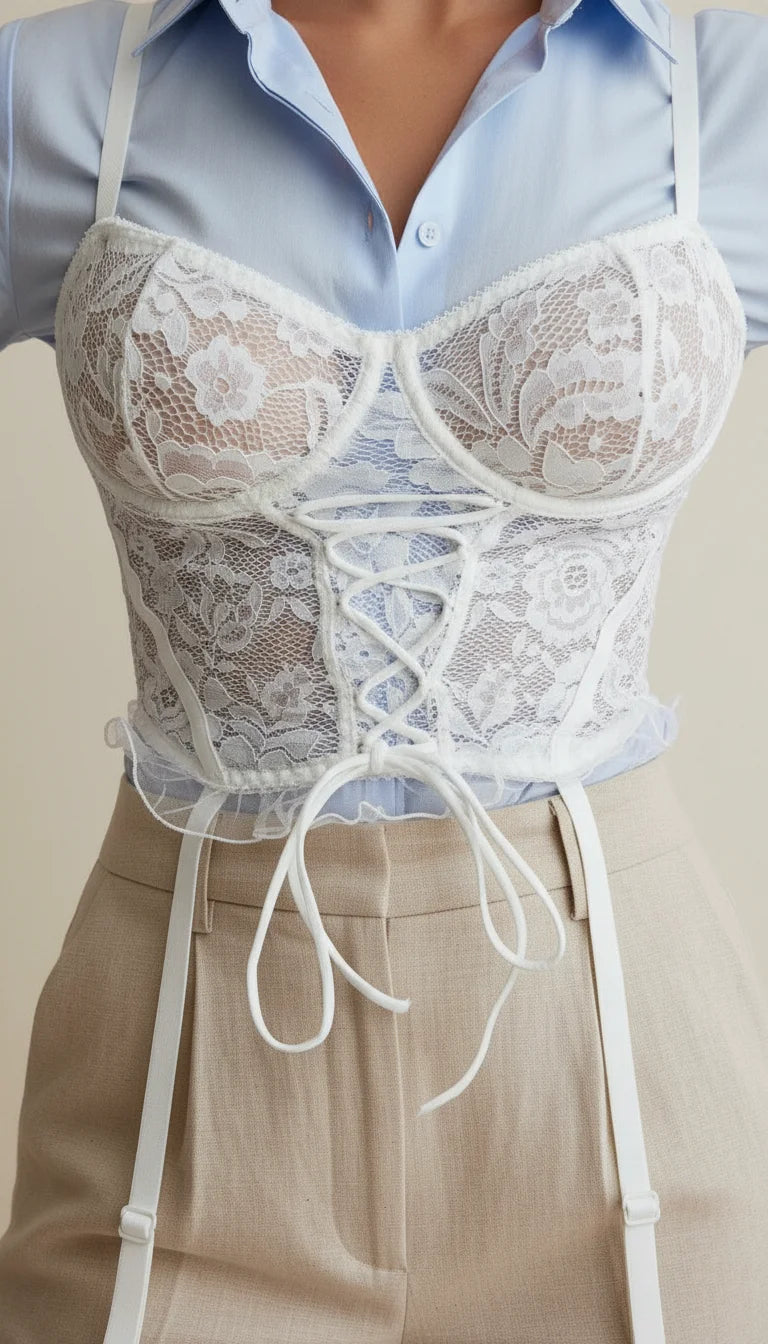 Guêpière Dentelle Fleurie Blanche - Vue face