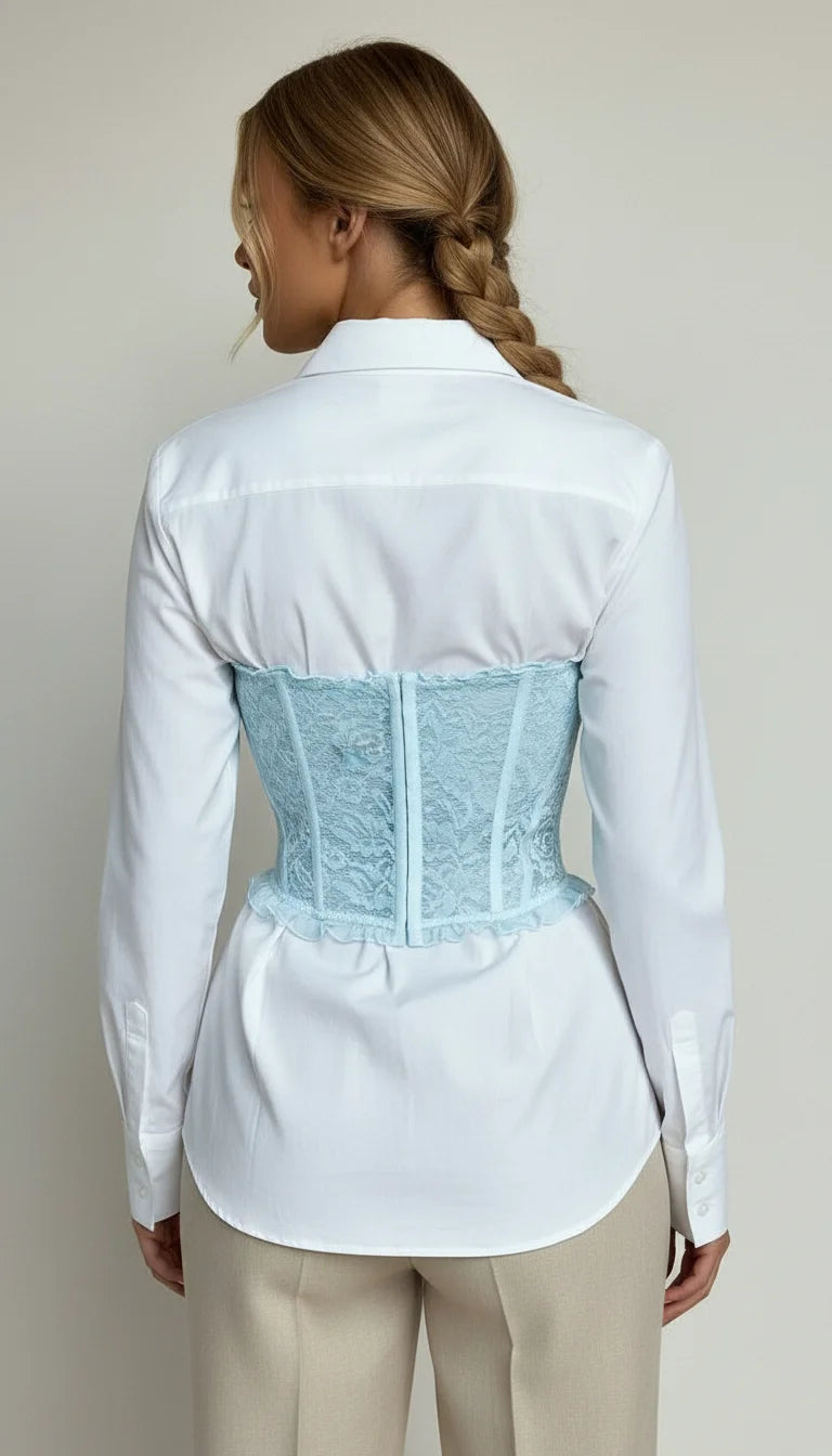 Guêpière Dentelle Fleurie Bleu Ciel - Vue dos