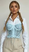Guêpière Dentelle Fleurie Bleu Ciel
