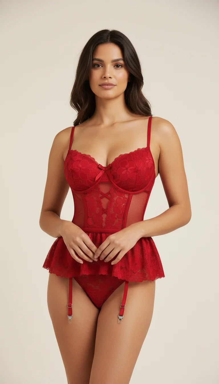 Lingerie Corset Rouge Dentelle