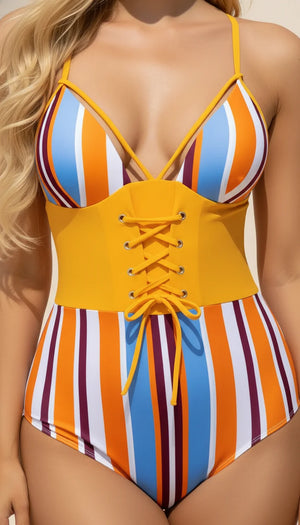 Maillot Corset Rayures Vibrantes - Vue face