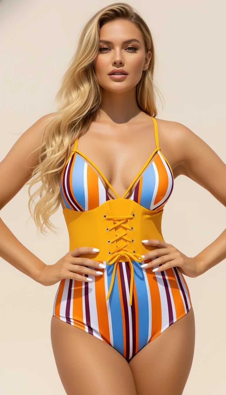 Maillot Corset Rayures Vibrantes