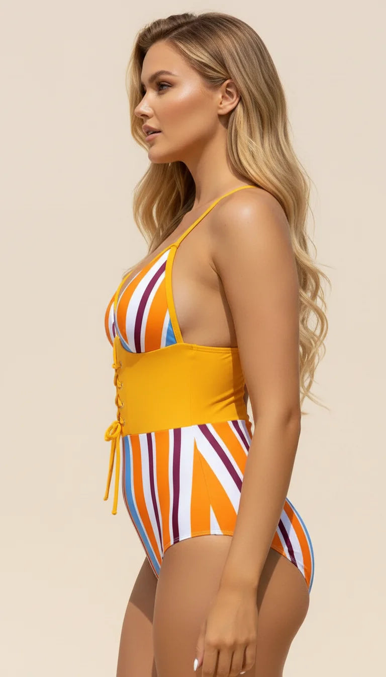 Maillot Corset Rayures Vibrantes - Vue profil