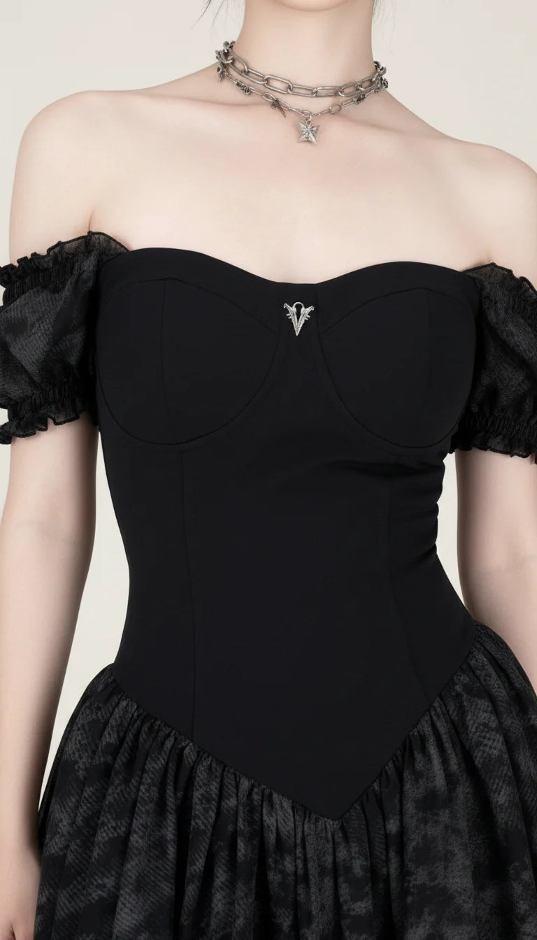Mini Robe Corset Épaules Dénudées - Vue face