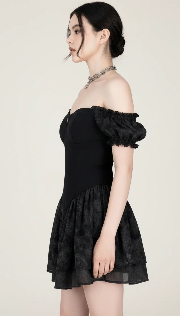 Mini Robe Corset Épaules Dénudées - Vue profil