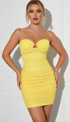 Mini Robe Corsetée Froncée Jaune Citron