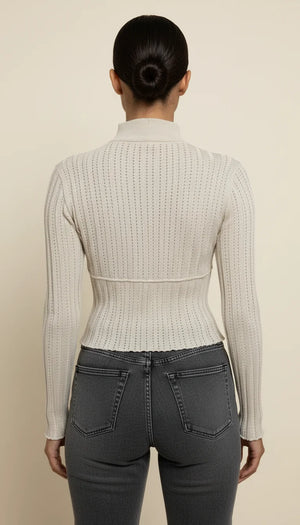 Pull Maille Laçage Découpe Crème - Vue dos