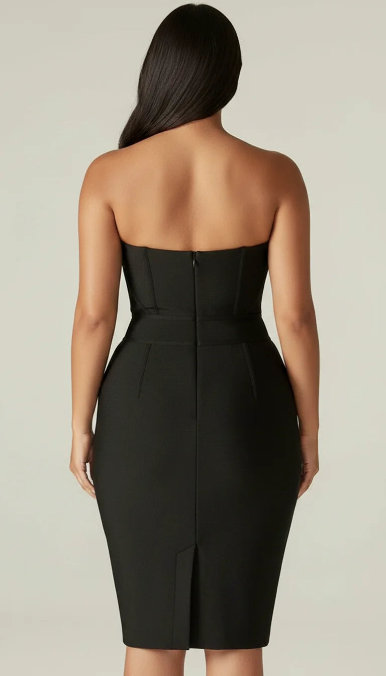 Robe Bandage Strass Noir - Vue dos