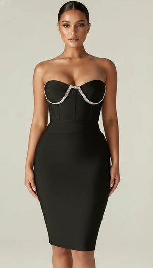 Robe Bandage Strass Noir - Vue principale
