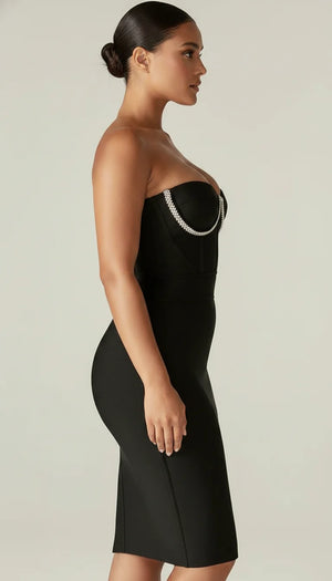 Robe Bandage Strass Noir - Vue profil