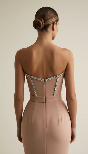 Robe Bustier Corset Strass Nude Rosé - Vue dos