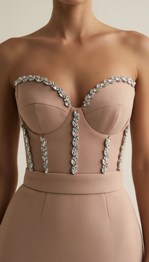 Robe Bustier Corset Strass Nude Rosé - Vue face