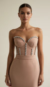 Robe Bustier Corset Strass Nude Rosé