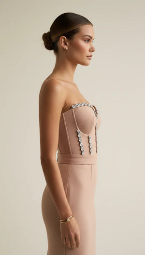 Robe Bustier Corset Strass Nude Rosé - Vue profil