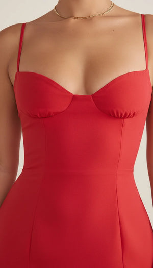 Robe Bustier Courte Satin Rouge Cerise - Vue face
