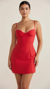Robe Bustier Courte Satin Rouge Cerise