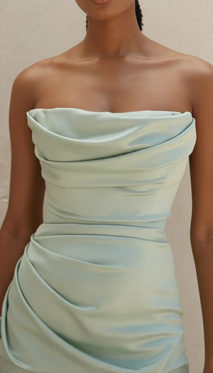 Robe Bustier Satin Drapé Vert Menthe - Vue face