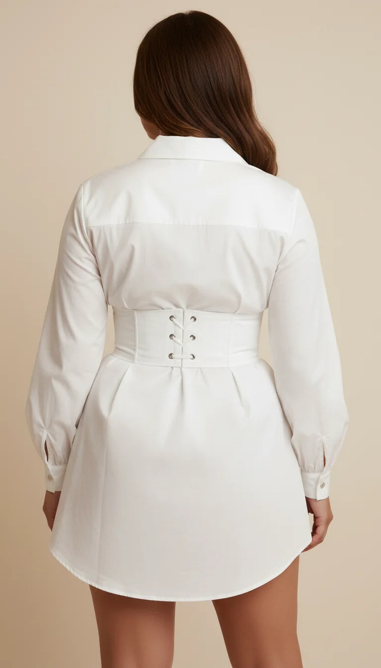 Robe Chemise Corsetée Blanche - Vue dos