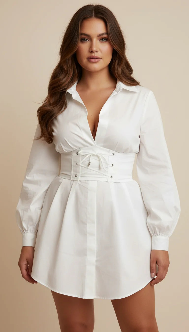 Robe Chemise Corsetée Blanche - Vue principale