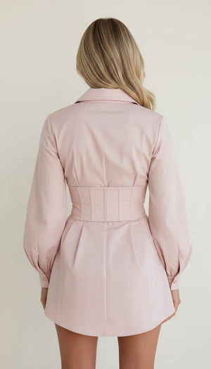 Robe Chemise Corsetée Popeline Rose Poudré - Vue dos