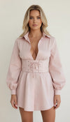 Robe Chemise Corsetée Popeline Rose Poudré