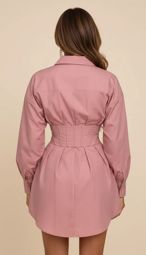 Robe Chemise Popeline Ceinturée Corset - Vue dos