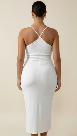 Robe Corset Asymétrique Côtelée Blanc Cassé - Vue dos