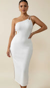 Robe Corset Asymétrique Côtelée Blanc Cassé