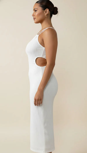 Robe Corset Asymétrique Côtelée Blanc Cassé - Vue profil