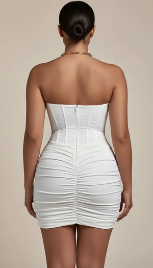 Robe Corset Asymétrique Froncée Blanche - Vue dos