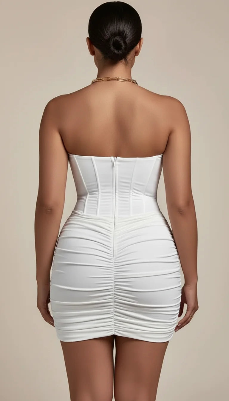 Robe Corset Asymétrique Froncée Blanche - Vue dos