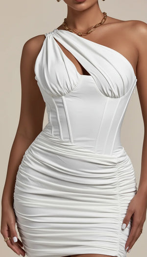 Robe Corset Asymétrique Froncée Blanche - Vue face