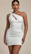 Robe Corset Asymétrique Froncée Blanche
